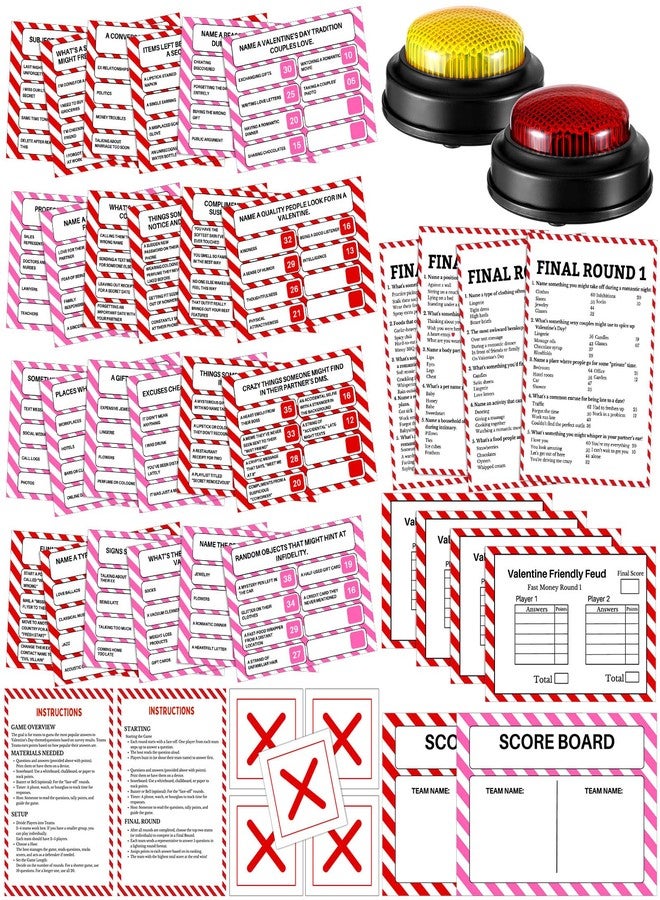 Soulchen 42 Pcs Valentine's Day Friendly Feud Game Set with 2 Answer Buzzer Cupid Card Friendly Feud Quiz for Adults Couples Fun Galentine's Day Party Game Activity Supplies for Family Couples Groups - Image 1